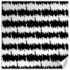 Black & White Stripes Nyc New York Manhattan Skyline Silhouette Canvas 16  X 16   by PodArtist