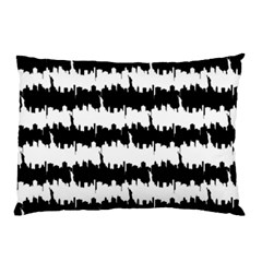 Black & White Stripes Nyc New York Manhattan Skyline Silhouette Pillow Case (two Sides) by PodArtist