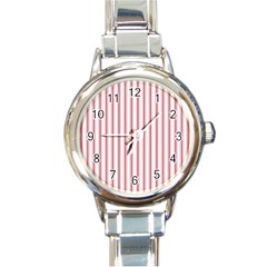 Mattress Ticking Wide Striped Pattern in USA Flag Red and White Round Italian Charm Watch