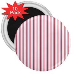 Mattress Ticking Wide Striped Pattern in USA Flag Red and White 3  Magnets (10 pack) 