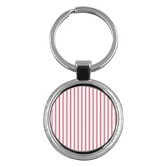 Mattress Ticking Wide Striped Pattern in USA Flag Red and White Key Chains (Round) 