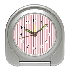 Mattress Ticking Wide Striped Pattern in USA Flag Red and White Travel Alarm Clocks