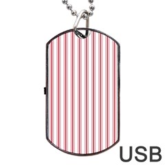 Mattress Ticking Wide Striped Pattern in USA Flag Red and White Dog Tag USB Flash (Two Sides)