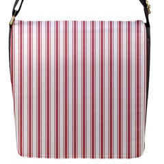 Mattress Ticking Wide Striped Pattern in USA Flag Red and White Flap Messenger Bag (S)