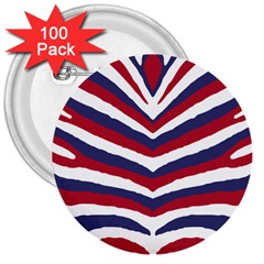 Us United States Red White And Blue American Zebra Strip 3  Buttons (100 Pack)  by PodArtist