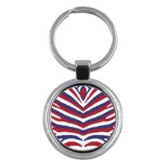 Us United States Red White And Blue American Zebra Strip Key Chains (round)  by PodArtist