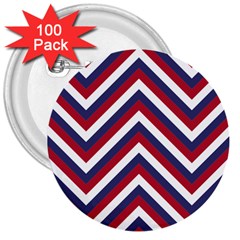 United States Red White And Blue American Jumbo Chevron Stripes 3  Buttons (100 Pack)  by PodArtist