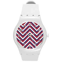 United States Red White And Blue American Jumbo Chevron Stripes Round Plastic Sport Watch (m) by PodArtist