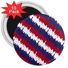 Ny Usa Candy Cane Skyline In Red White & Blue 3  Magnets (10 Pack)  by PodArtist