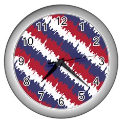 Ny Usa Candy Cane Skyline In Red White & Blue Wall Clocks (silver)  by PodArtist