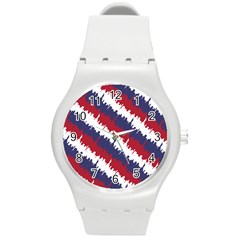 Ny Usa Candy Cane Skyline In Red White & Blue Round Plastic Sport Watch (m) by PodArtist