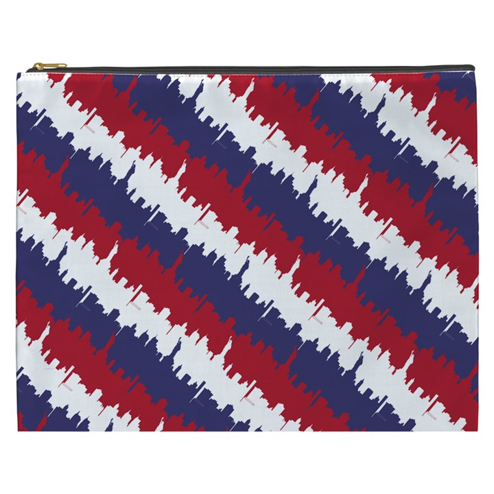 NY USA Candy Cane Skyline in Red White & Blue Cosmetic Bag (XXXL) 