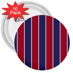 Large Red White And Blue Usa Memorial Day Holiday Vertical Cabana Stripes 3  Buttons (10 Pack)  by PodArtist