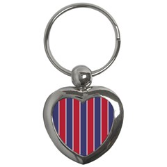 Large Red White And Blue Usa Memorial Day Holiday Vertical Cabana Stripes Key Chains (heart)  by PodArtist