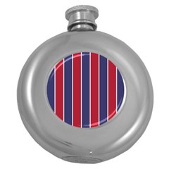 Large Red White And Blue Usa Memorial Day Holiday Vertical Cabana Stripes Round Hip Flask (5 Oz) by PodArtist