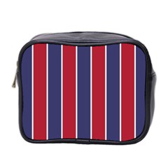 Large Red White And Blue Usa Memorial Day Holiday Vertical Cabana Stripes Mini Toiletries Bag 2-side by PodArtist