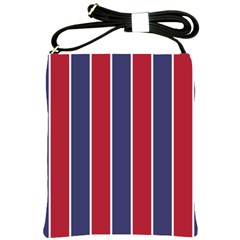 Large Red White And Blue Usa Memorial Day Holiday Vertical Cabana Stripes Shoulder Sling Bags by PodArtist