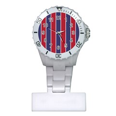 Large Red White And Blue Usa Memorial Day Holiday Vertical Cabana Stripes Plastic Nurses Watch by PodArtist