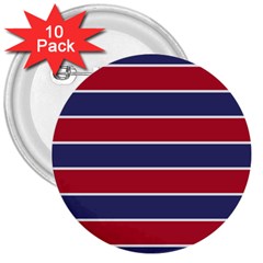 Large Red White And Blue Usa Memorial Day Holiday Horizontal Cabana Stripes 3  Buttons (10 Pack)  by PodArtist