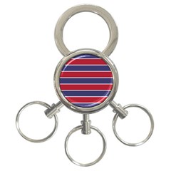 Large Red White And Blue Usa Memorial Day Holiday Horizontal Cabana Stripes 3-ring Key Chains by PodArtist