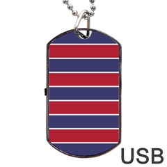 Large Red White And Blue Usa Memorial Day Holiday Horizontal Cabana Stripes Dog Tag Usb Flash (two Sides) by PodArtist