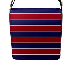 Large Red White And Blue Usa Memorial Day Holiday Horizontal Cabana Stripes Flap Messenger Bag (l)  by PodArtist