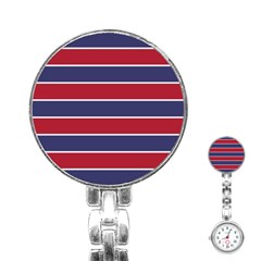 Large Red White And Blue Usa Memorial Day Holiday Horizontal Cabana Stripes Stainless Steel Nurses Watch by PodArtist