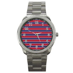 Large Red White And Blue Usa Memorial Day Holiday Pinstripe Sport Metal Watch by PodArtist