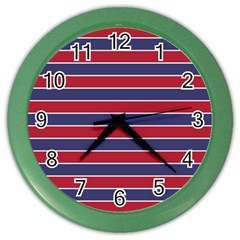 Large Red White And Blue Usa Memorial Day Holiday Pinstripe Color Wall Clocks by PodArtist