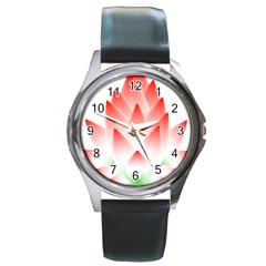 Lotus Flower Blossom Abstract Round Metal Watch by Sapixe