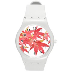 Leaves Maple Branch Autumn Fall Round Plastic Sport Watch (m)