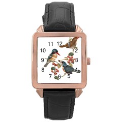 Bird Birds Branch Flowers Vintage Rose Gold Leather Watch 