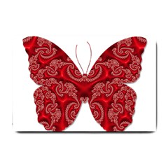 Butterfly Red Fractal Art Nature Small Doormat  by Sapixe