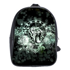 Awesome Tiger In Green And Black School Bag (Large)