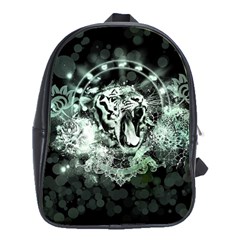 Awesome Tiger In Green And Black School Bag (xl) by FantasyWorld7