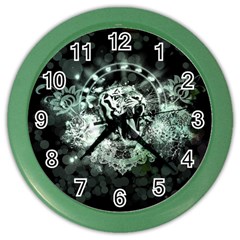 Awesome Tiger In Green And Black Color Wall Clocks by FantasyWorld7