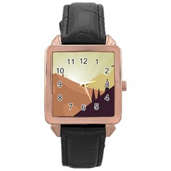 Sky Art Silhouette Panoramic Rose Gold Leather Watch 