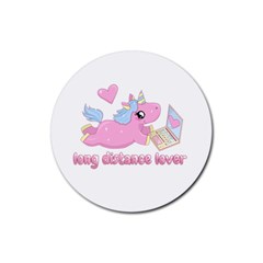 Long Distance Lover - Cute Unicorn Rubber Coaster (round)  by Valentinaart