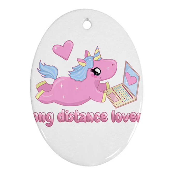 Long distance lover - Cute Unicorn Oval Ornament (Two Sides)