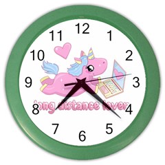 Long Distance Lover - Cute Unicorn Color Wall Clocks by Valentinaart