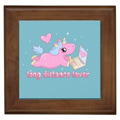 Long Distance Lover - Cute Unicorn Framed Tiles by Valentinaart