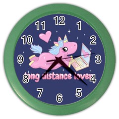 Long Distance Lover - Cute Unicorn Color Wall Clocks by Valentinaart