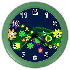 Flower Power Flowers Ornament Color Wall Clocks