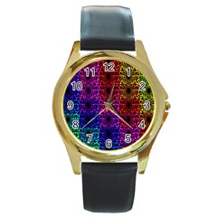 Rainbow Grid Form Abstract Round Gold Metal Watch