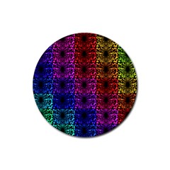 Rainbow Grid Form Abstract Rubber Coaster (Round) 