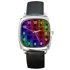 Rainbow Grid Form Abstract Square Metal Watch