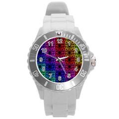 Rainbow Grid Form Abstract Round Plastic Sport Watch (L)