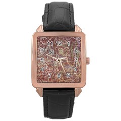 Metal Article Figure Old Red Wall Rose Gold Leather Watch  by Sapixe