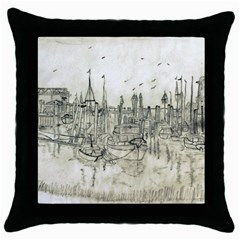 Pencil Drawing Drawing Port Throw Pillow Case (black) by Sapixe