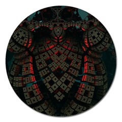 Fractal 3d Dark Red Abstract Magnet 5  (round) by Sapixe